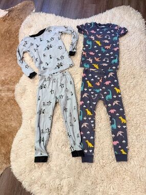 Burt's Bees Kids 2-Pack Pajama Sets - Light Blue Penguin & Navy Dinosaur